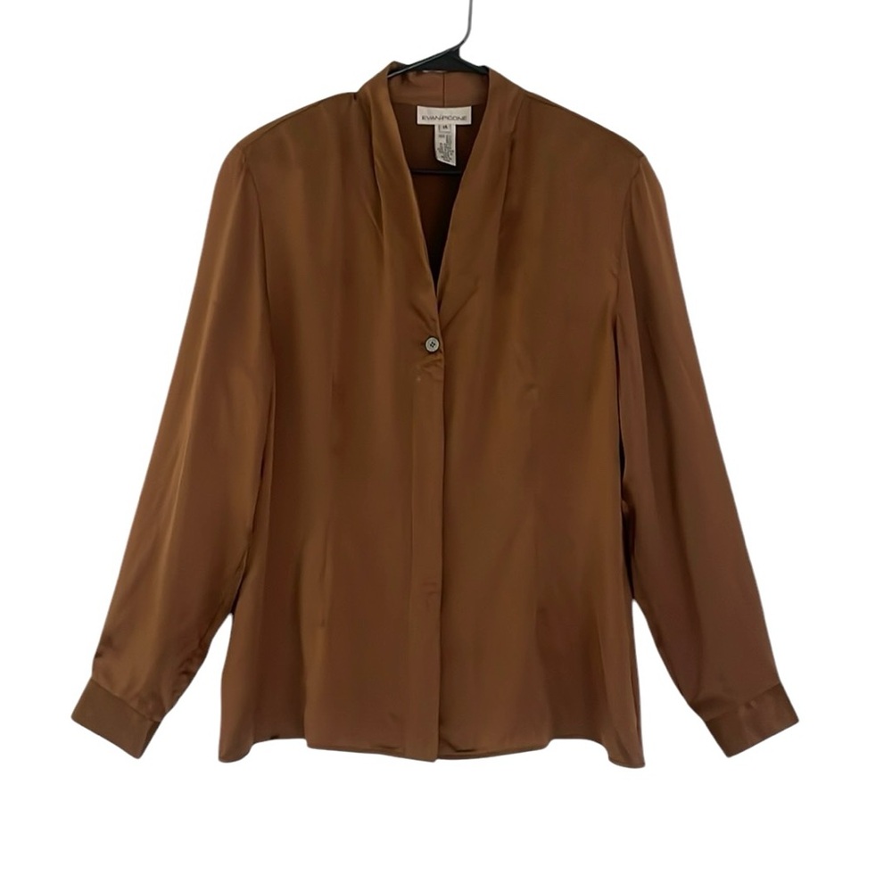 Evan Picone 100% Silk Vintage Brown Long Sleeve Button Down Shirt